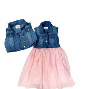 Rare Editions Girls Denim Vest & Pink Tulle Dress Set Size 8 Bundle